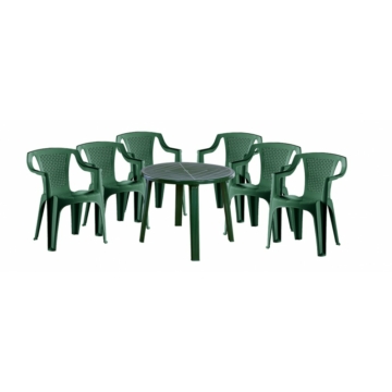 Genova 6 személyes kerti bútor szett, zöld asztallal, 6 db Palermo zöld székkel