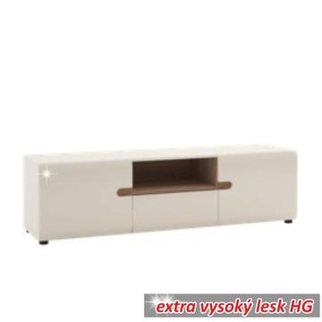 TV komód, fehér - extra magas fényű HG/trufla sonoma tölgy, LYNATET 50
