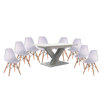 Maasix WTS Magasfényű Fehér-Szürke X 8 személyes étkezőszett Fehér Didier székekkel