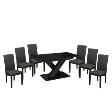 Maasix BKG Magasfényű Fekete 6 személyes étkezőszett Szürke Vanda székekkel