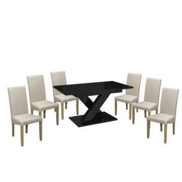 Maasix BKG Magasfényű Fekete 6 személyes étkezőszett Bézs Vanda székekkel