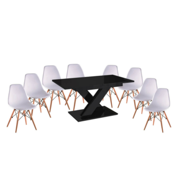Maasix BKG Magasfényű Fekete 8 személyes étkezőszett Fehér Didier székekkel