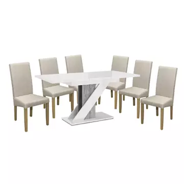 Maasix WGS Szürke-Magasfényű Fehér Z 6 személyes étkezőszett Bézs Vanda székekkel