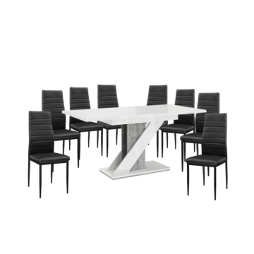 Maasix WGS  Szürke-Magasfényű Fehér Z 8 személyes étkezőszett Fekete Coleta székekkel