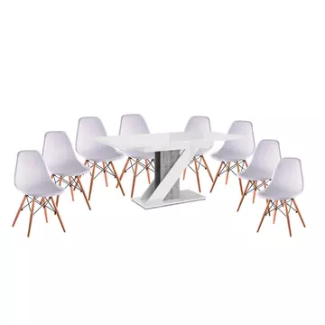 Maasix WGS Szürke-Magasfényű Fehér Z 8 személyes étkezőszett Fehér Didier székekkel