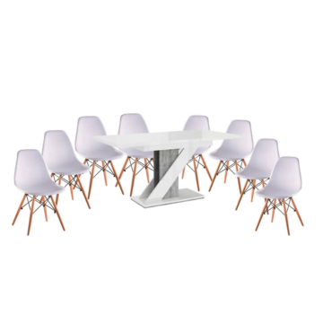 Maasix WGS Szürke-Magasfényű Fehér Z 8 személyes étkezőszett Fehér Didier székekkel