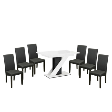 Maasix WGBS Magasfényű Fehér-Fekete 6 személyes étkezőszett Szürke Vanda székekkel