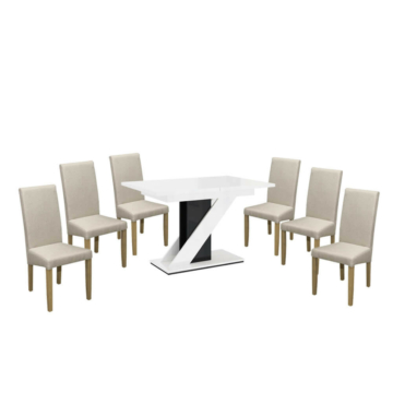 Maasix WGBS Magasfényű Fehér-Fekete 6 személyes étkezőszett Bézs Vanda székekkel
