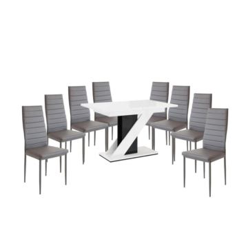 Maasix WGBS Magasfényű Fehér-Fekete 8 személyes étkezőszett Szürke Coleta székekkel