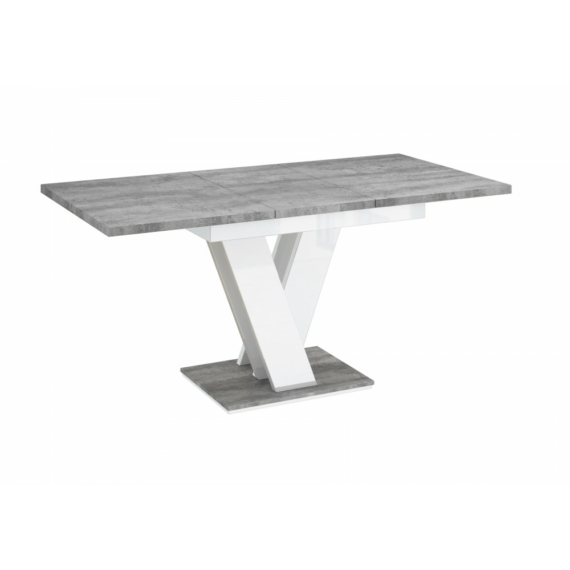 Masiv bővíthető étkezőasztal 4-6 személyes beton/magasfényű fehér